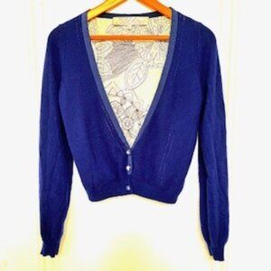 Lela Rose 100 % Cashmere Rich Royal Blue Cardigan with silk lining, Size M